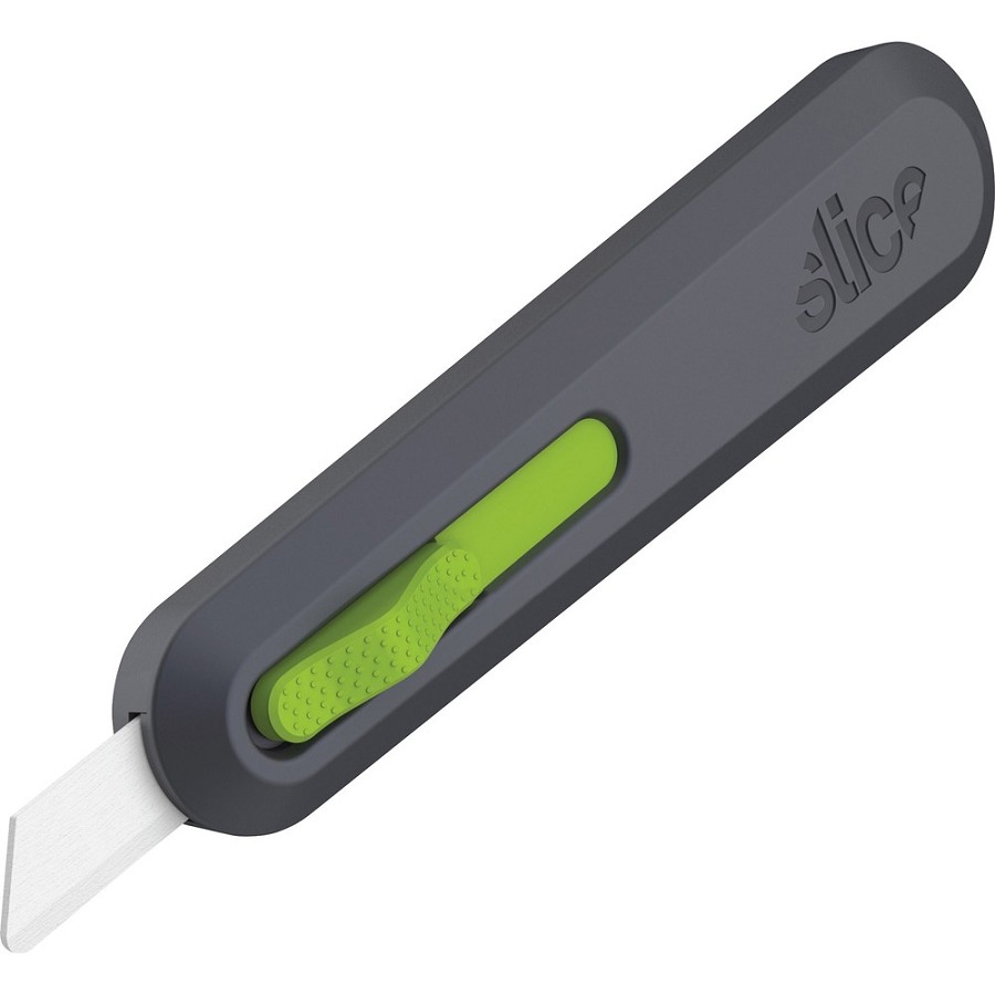 Slice Auto Retract Utility Knife - Ceramic Blade - 0.9' Height x 1.4' Width x 6.1' Length - Retractable, Non-sparking, Non-conductive, Rust-free Blade, Durable, Ambidextrous, Comfortable - Glass-filled Nylon, Stainless Steel, Zirconia, Carbon Steel - Gray 