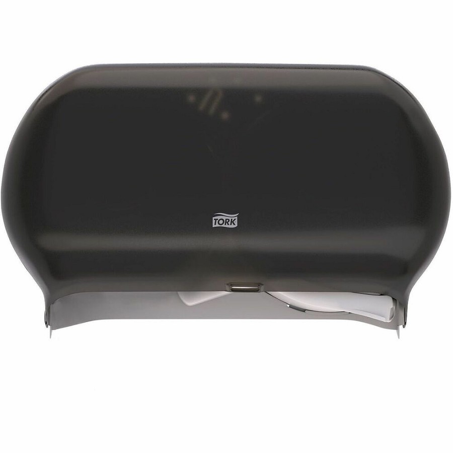 TORK Twin Jumbo Bath Tissue Roll Dispenser, 9 inch Single - Roll Dispenser - 2 x Roll - 11.8' Height x 19.3' Width x 5.5' Depth - Vinyl, Plastic - Smoke - Impact Resistant, See-Through Cover, Flame Retardant, Chemical Resistant - 1 Each 
