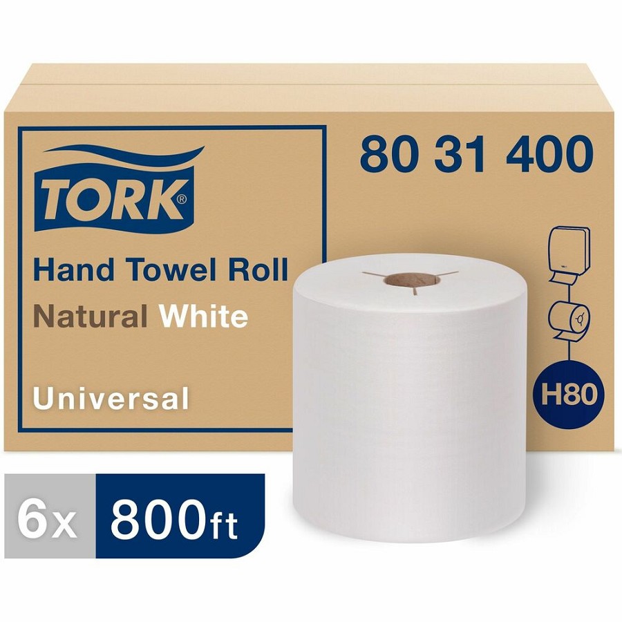 TORK Universal Hand Towel Roll - 1 Ply - 8' Width x 800 ft Length - 7.80' Roll Diameter - 1 29/32' Core - Natural, White - Paper - 6 / Carton 