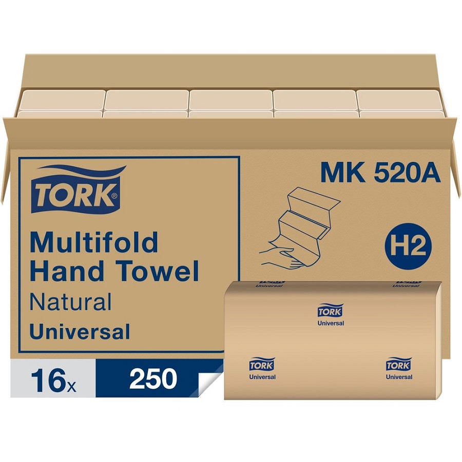 TORK Universal Hand Towel Multifold - 1 Ply - Multifold - 11' Width x 63 ft Length - Natural - 250/Pack - 16 / Carton 