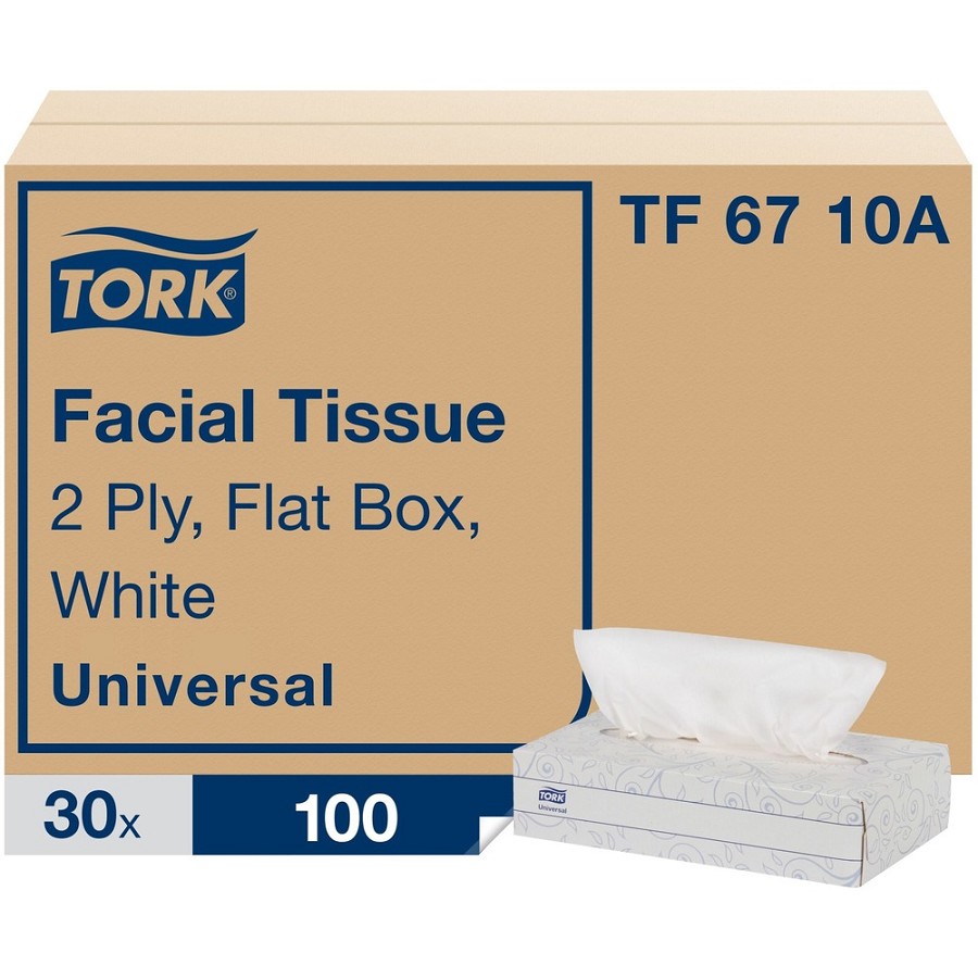 TORK Universal Facial Tissue Flat Box - 2 Ply - 7.90' Width x 8.20' Length - White - Paper - 100/Box - 30 / Carton 