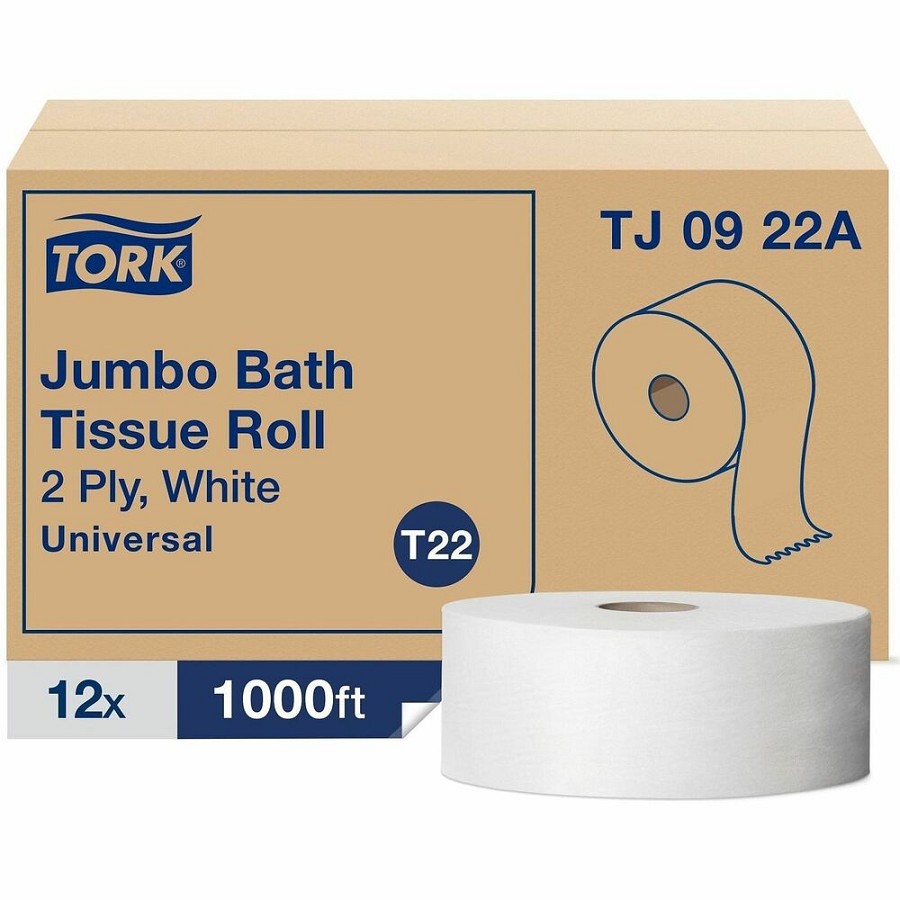 TORK Universal Jumbo Bath Tissue Roll - 2 Ply - 3.60' Width x 1000 ft Length - 1000 Sheets/Roll - 8.80' Roll Diameter - 3 19/64' Core - White - Paper - 12 / Carton 