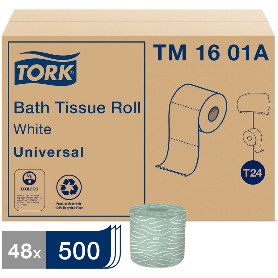 TORK Universal Bath Tissue Roll, 2-Ply - 2 Ply - 4.20' Width x 156.25 ft Length - 500 Sheets/Roll - 4.40' Roll Diameter - 1 45/64' Core - White - Paper - 48 / Carton 