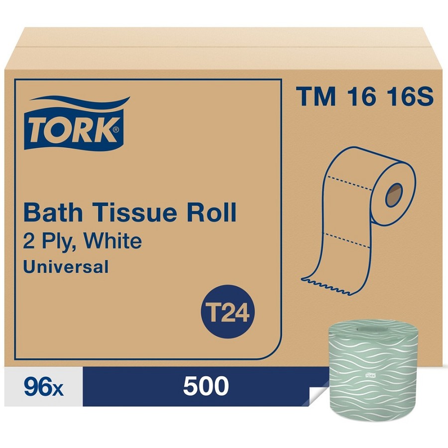 TORK Tork Toilet Paper Roll White T24 - 2 Ply - 4' Width x 156.25 ft Length - 500 Sheets/Roll - 4.40' Roll Diameter - 1 45/64' Core - White - Fiber - 96 / Carton 
