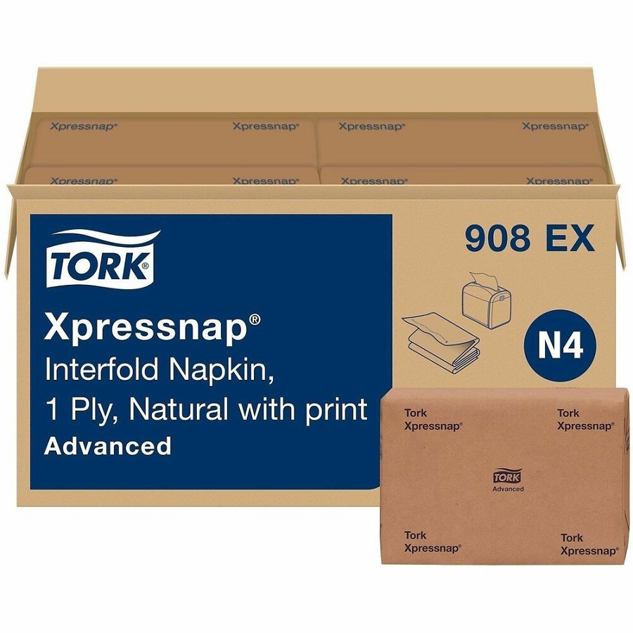 TORK Xpressnap Natural Environmental Print Dispenser Napkin N4 - 1 Ply - Interfolded - 13' Width x 8.50' Length - Natural - Fiber - 500/Pack - 12 / Carton 