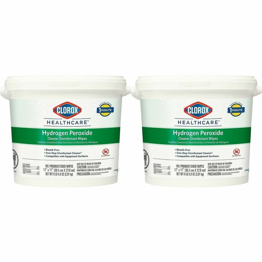 Clorox Healthcare Hydrogen Peroxide Cleaner Disinfectant Wipes - 11' Length x 12' Width - Bleach-free, Antibacterial - White - 185/Tub - 2 / Carton 