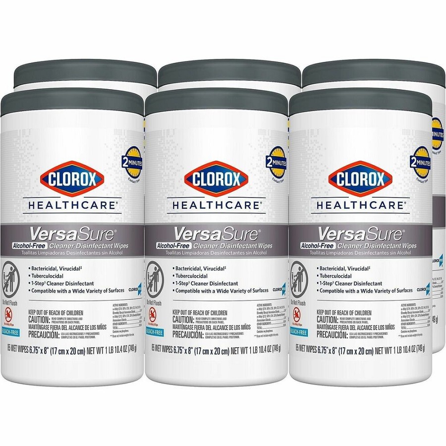 Clorox Healthcare VersaSure Cleaner Disinfectant Wipes - 8' Length x 6.75' Width - Durable, Alcohol-free, Low Odor, Fragrance-free, Fume-free, Strong - White - 85/Tub - 6 / Carton 