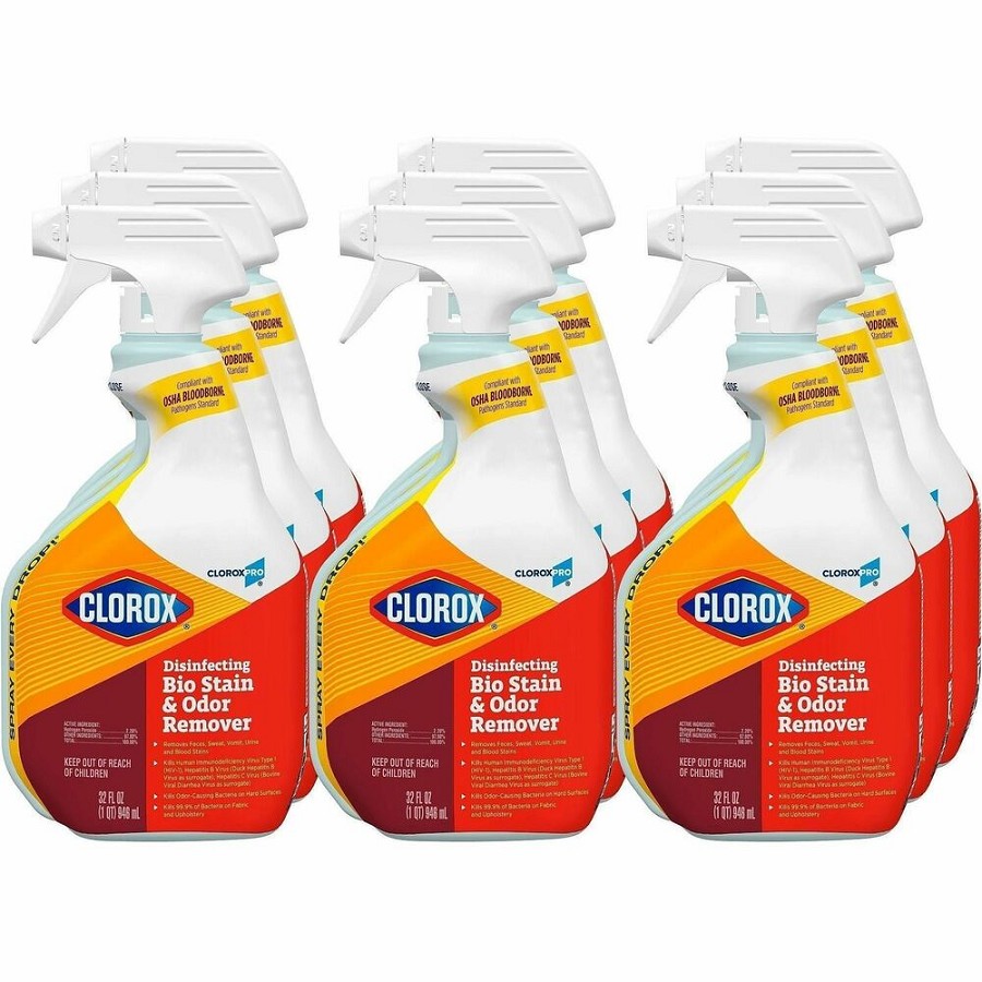 CloroxPro Disinfecting Bio Stain & Odor Remover Spray - Ready-To-Use - 32 fl oz (1 quart) - Deodorize, Bleach-free, Disinfectant, Antibacterial - Translucent - 9 / Carton 
