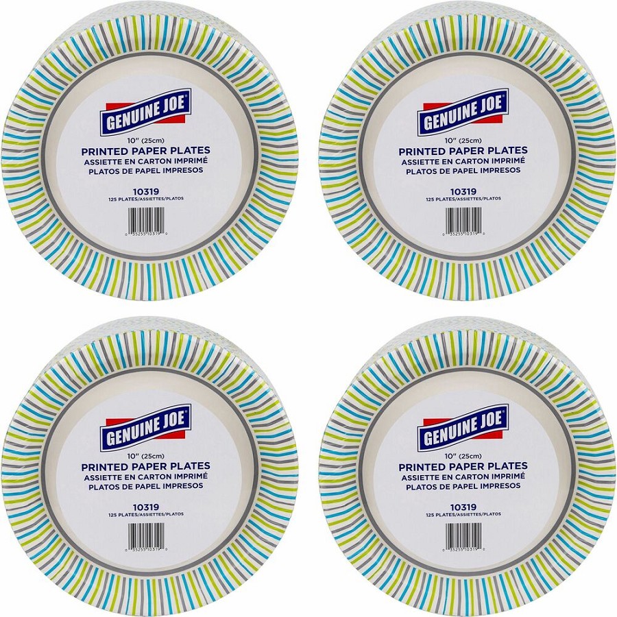 Genuine Joe 10' Printed Paper Plates - Disposable - 10' Diameter - Assorted - 125/Pack - 4 / Carton 