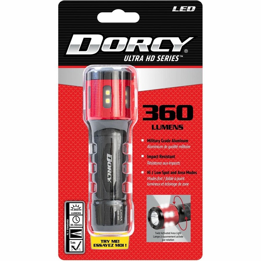 Dorcy Ultra HD Series Twist Flashlight - 360 lm Lumen - 3 x AAA - Battery - Impact Resistant - Black, Red - 1 Each 