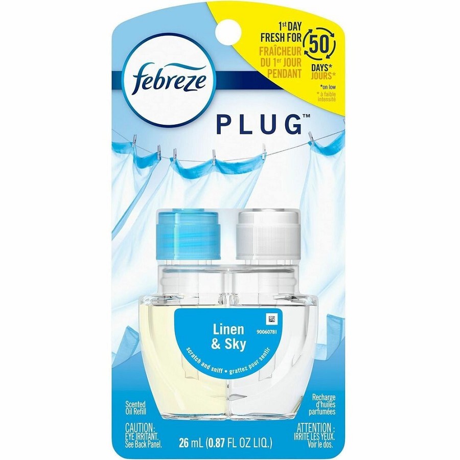 Febreze Linen/Sky Airfreshener Plug Refills - Oil - 0.9 fl oz (0 quart) - Linen & Sky - 50 Day - Long Lasting, Odor Neutralizer - 6 / Carton 