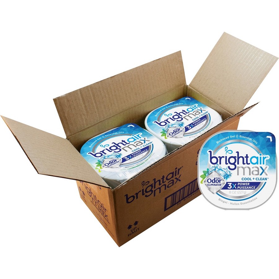 Bright Air Max Scented Gel Odor Eliminator - Gel - 8 oz - Cool Clean - Odor Neutralizer, Phthalate-free, Paraben-free, BHT Free, Bio-based, Formaldehyde-free, NPE-free - 6 / Carton 