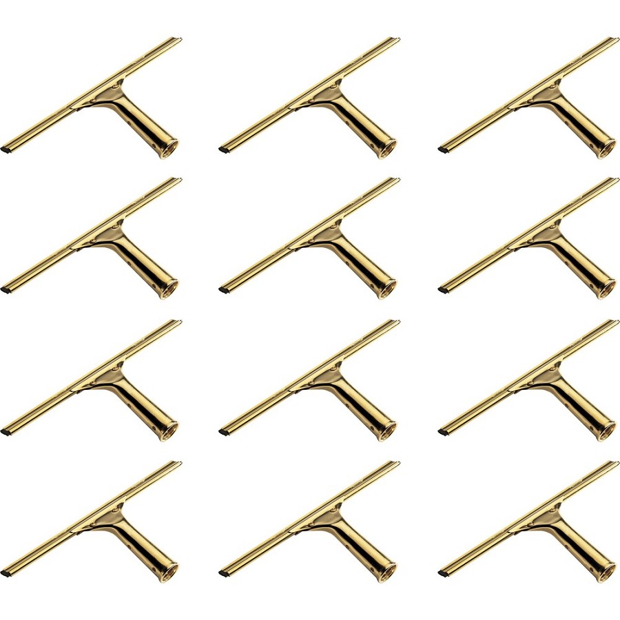 Ettore Brass Squeegee - Rubber Blade - 5.5' Height x 11.8' Width x 1.3' Length - Lightweight, Changeable Blade, Streak-free - Brass - 12 / Carton 