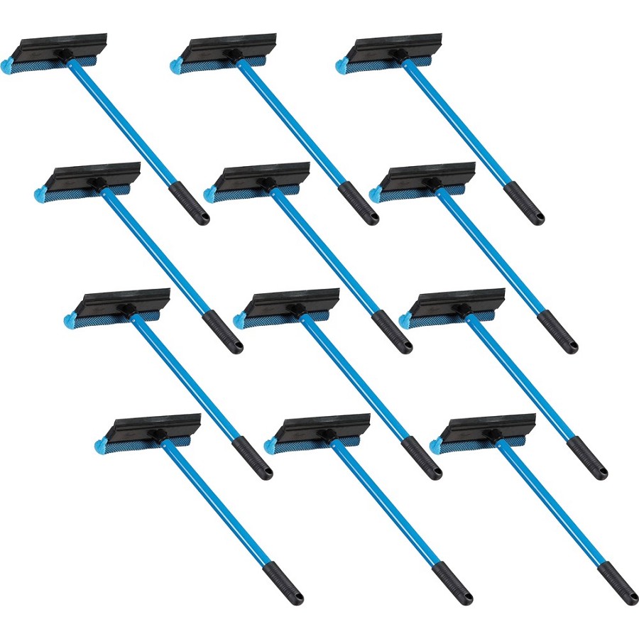 Ettore Auto Squeegee Scrubber - 8' Rubber Blade - 16' Aluminum Handle - Durable, Streak-free, Lightweight - Blue - 12 / Carton 
