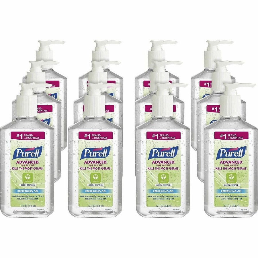 PURELL Hand Sanitizer Gel - Fragrance-free Scent - 12 fl oz - Pump Bottle Dispenser - Kill Germs - Clear - 12 / Carton 