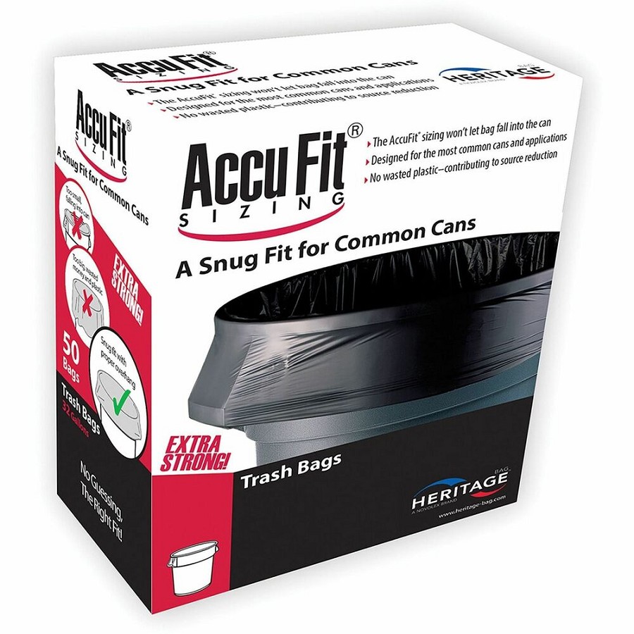 Heritage RePrime AccuFit 44-gal Can Liners - 44 gal Capacity - 50' Length x 37' Width x 0.90 mil (23 Micron) Thickness - Low Density - Black - Linear Low-Density Polyethylene (LLDPE) - Garbage - 50/Box - 4 / Carton 