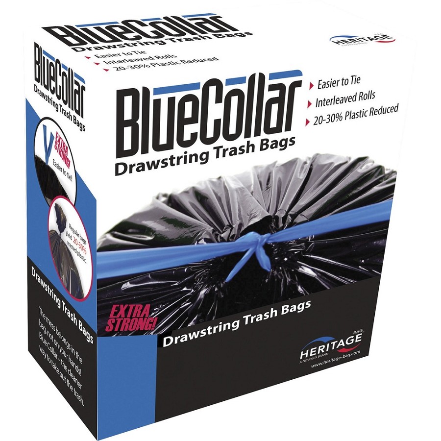 BlueCollar 30-gallon Drawstring Trash Bags - 30 gal Capacity - 34' Length x 30' Width x 1 mil (25 Micron) Thickness - Drawstring Closure - Black - Garbage - 40/Box - 6 / Carton 