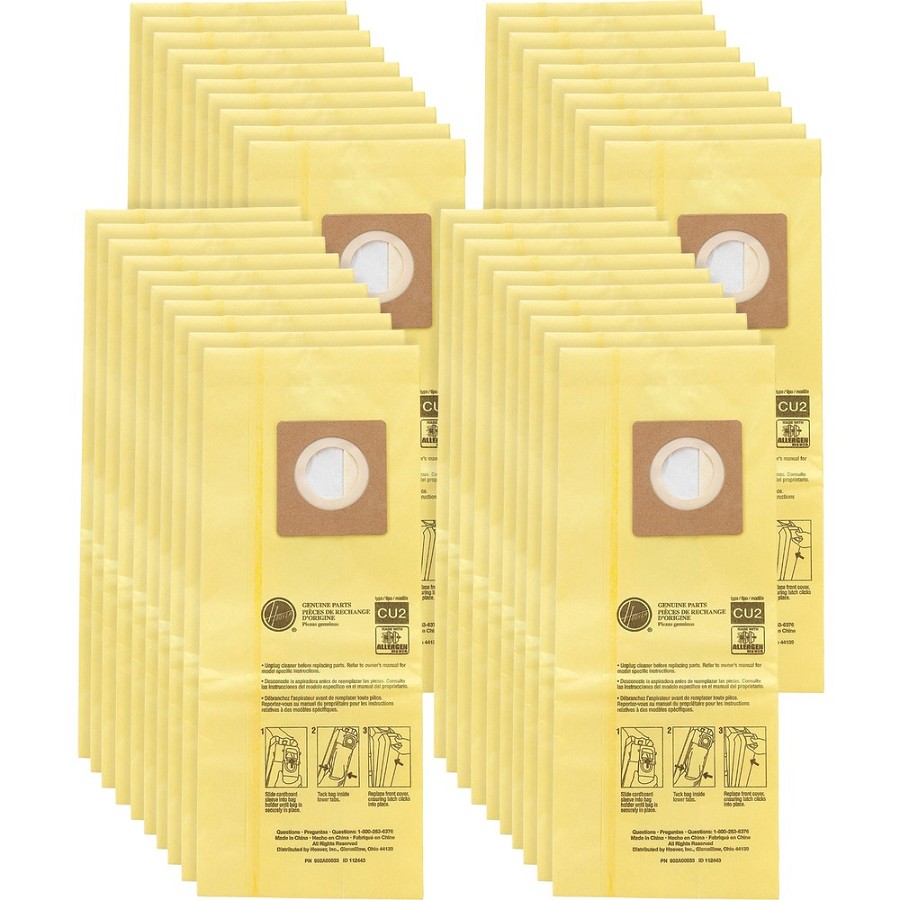 Hoover HushTone Vacuum Bags - 10/Pack - 4 / Carton - Disposable, Micro Allergen - Yellow 
