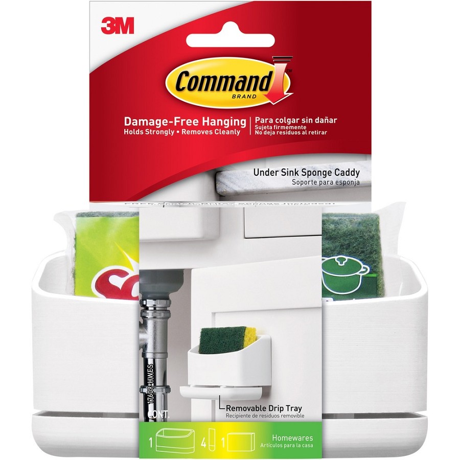 Command Under Sink Sponge Caddy - 9.38' Height x 12' Width x 7.75' Depth - Dishwasher Safe, Adhesive - White - 12 / Carton 