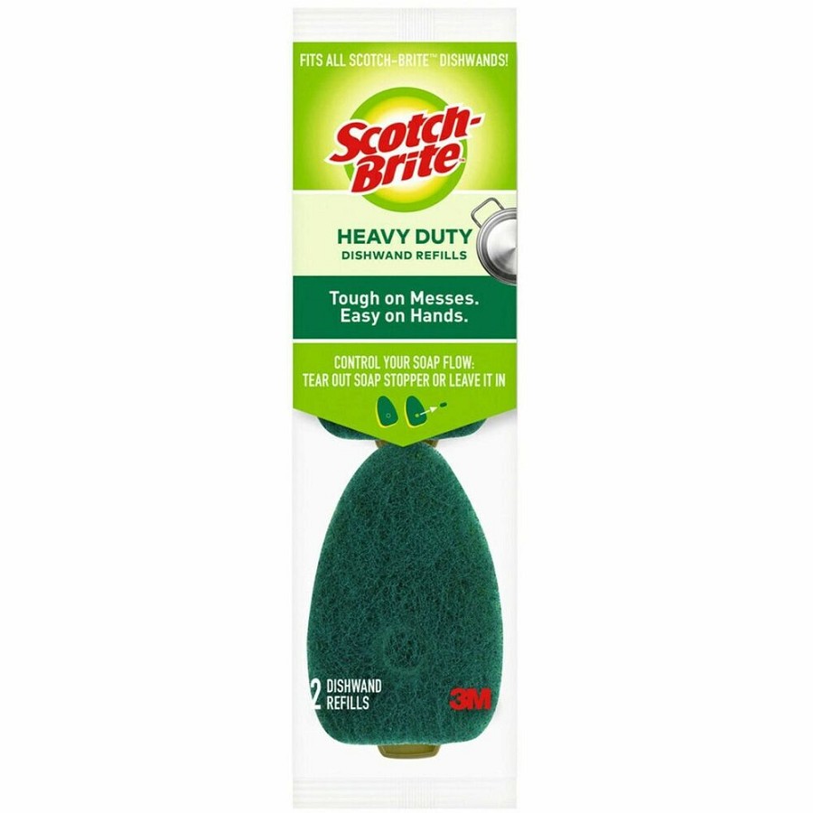 Scotch-Brite Heavy-Duty Dishwand Refills - 2.9' Height x 2.2' Width - 2/Pack - 7 / Carton - Green 