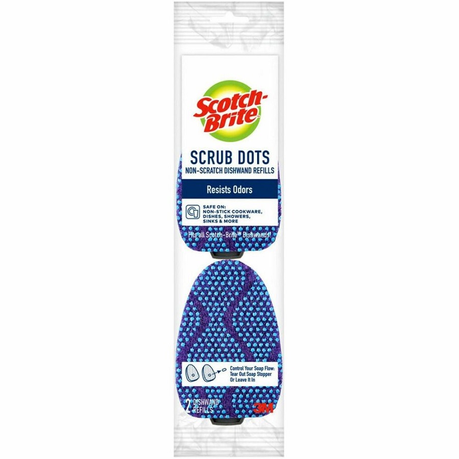 Scotch-Brite Scrub Dots Dishwand Refill - 3.5' Width x 4.4' Length - 2/Pack - 7 / Carton - Blue 