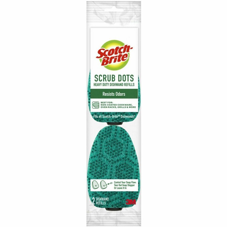 Scotch-Brite Scrub Dots Dishwand Refill - 3.5' Width x 4.4' Length - 2/Pack - 7 / Carton - Green 