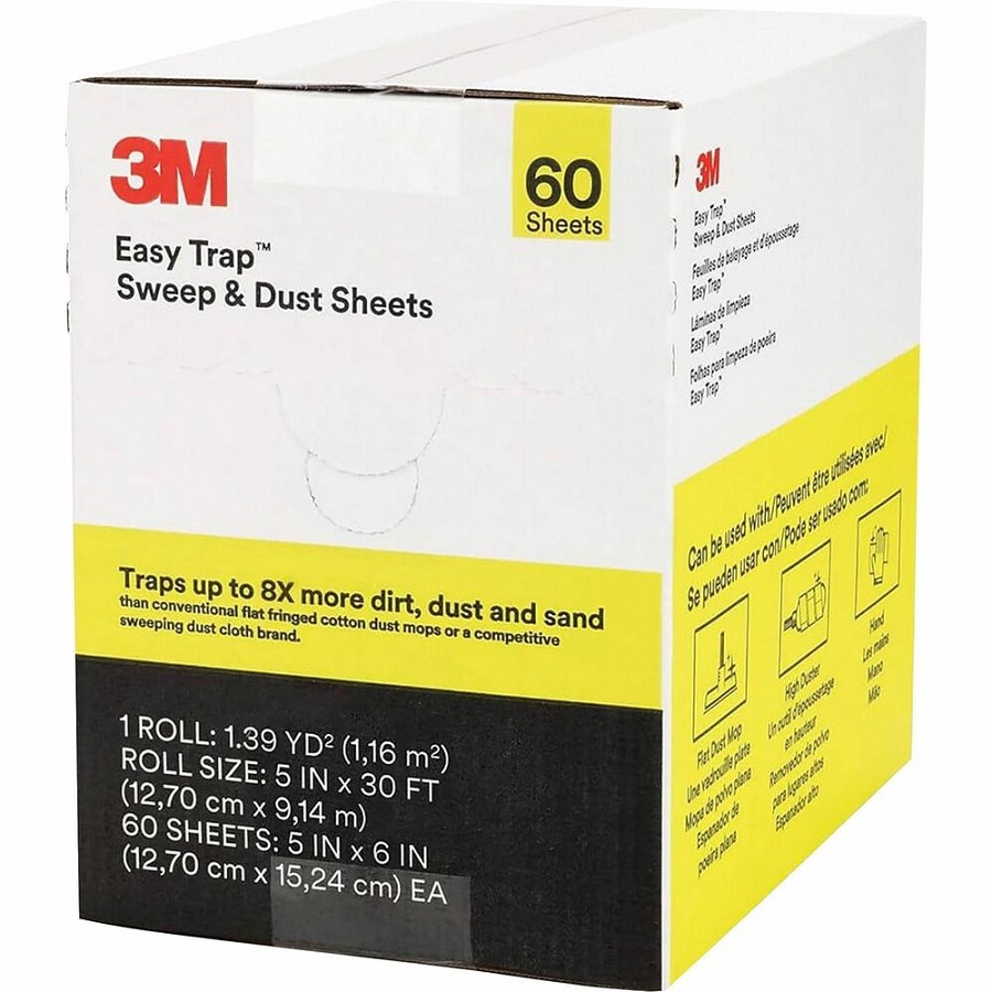 3M Easy Trap Duster - 5' Width x 6' Depth - Perforated, Disposable, Launderable, Disposable - White - 60/Box - 8 / Carton 