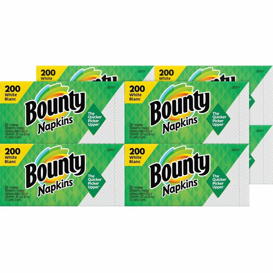 Bounty Quilted Napkins - 1 Ply - 12' Width x 12' Length - Quilted Surface - White - Paper - 200/Pack - 8 / Carton 