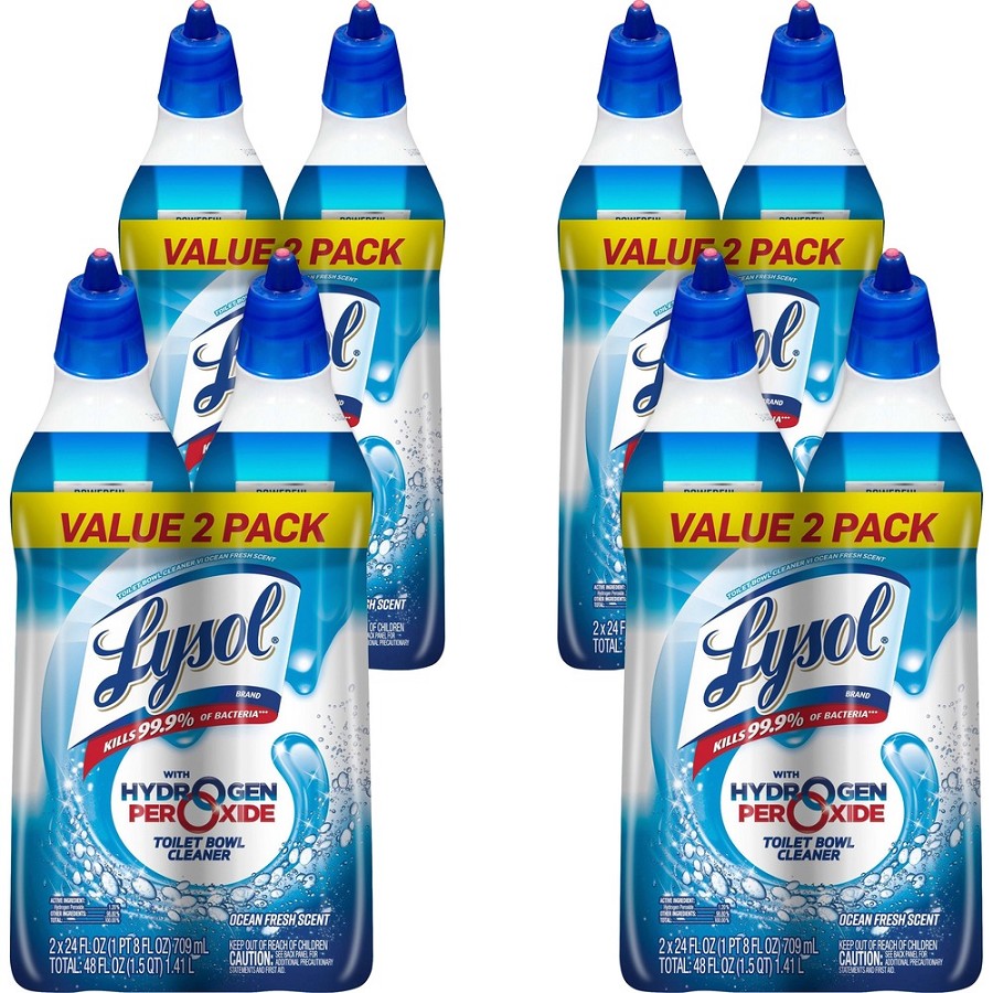 Lysol Hydrogen Peroxide Toilet Cleaner - 24 fl oz (0.8 quart) - Ocean Fresh Scent - Recommended For: Soap Scum Remover - Residue-free, Bleach-free, Disinfectant, Deodorize, Antibacterial - Blue - 2/Pack - 4 / Carton 