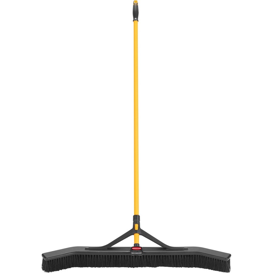 Rubbermaid Commercial Maximizer Push-To-Center 36' Brooms - Polypropylene Bristle - 58.1' Overall Length - Steel Handle - 6 / Carton 