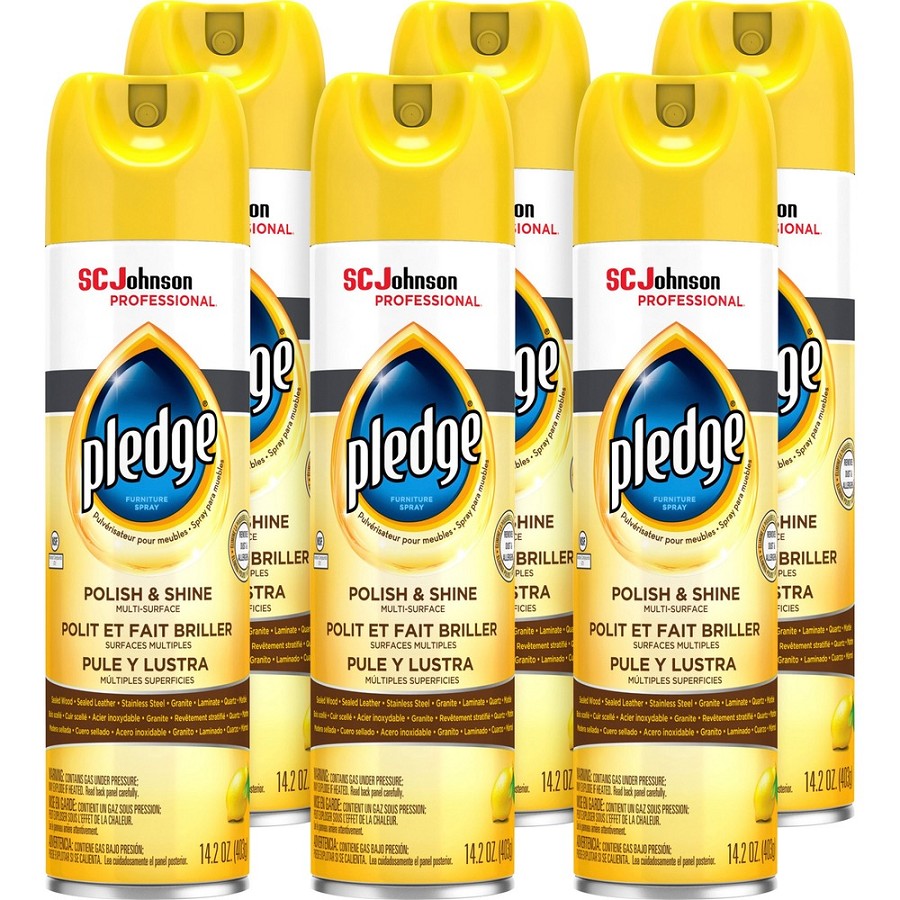 Pledge Lemon Enhancing Polish - 14.2 fl oz (0.4 quart) - Lemon Scent - White - 6 / Carton 