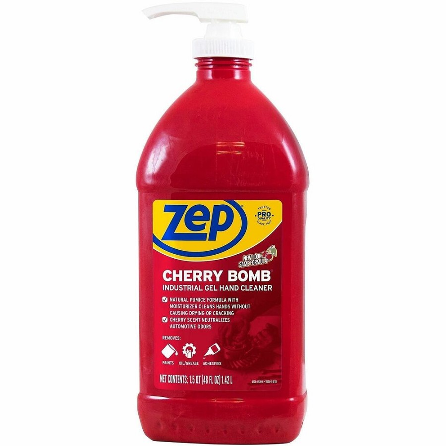 Zep Cherry Bomb Gel Hand Cleaner - Mild Cherry Scent - 1.50 quart - Dirt Remover, Grime Remover, Odor Remover, Grease Remover, Paint Remover, Adhesive Remover, Ink Remover, Soil Remover, Oil Remover, Tar Remover, Carbon Remover, ... - Hand, Skin - Moistur 