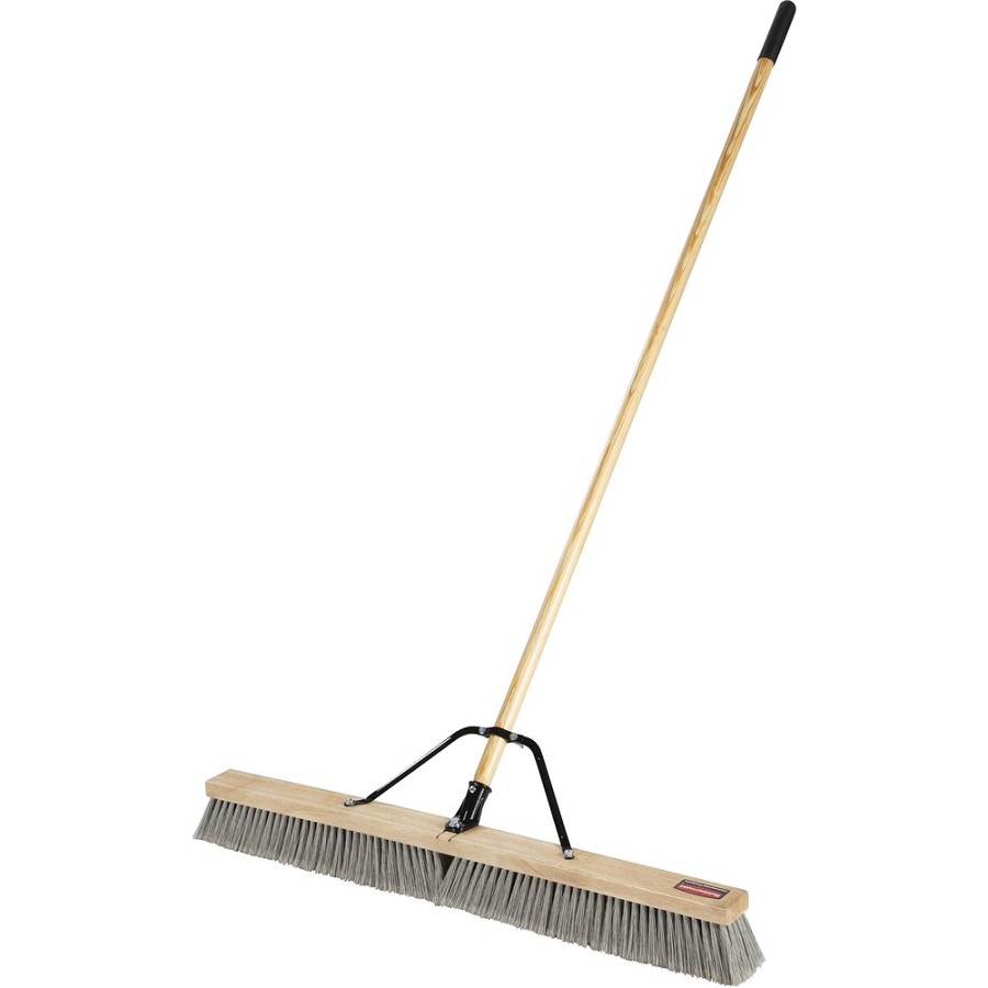 Rubbermaid Commercial Fine Bristle 36' Push Broom - 3' Polyethylene Terephthalate (PET) Bristle - 1.13' Handle Width - 3' Overall Length - Lacquered Wood Handle - 1 Each 
