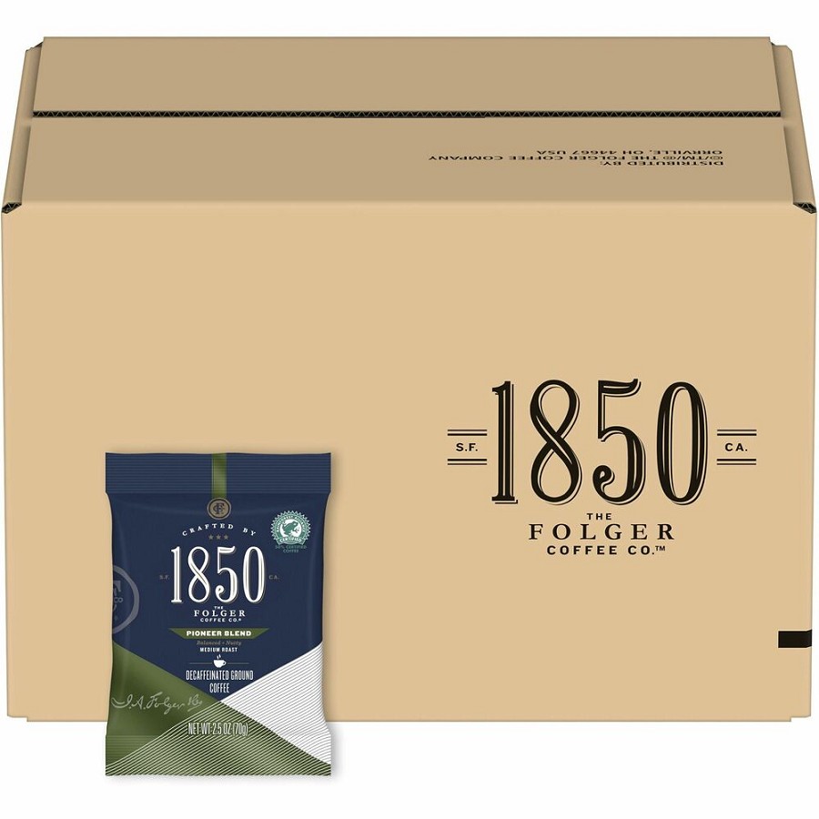 1850 Ground Pioneer Blend Decaf Coffee - Medium - 2.5 oz - Ground - Pioneer - Decaffeinated - 24 / Carton 