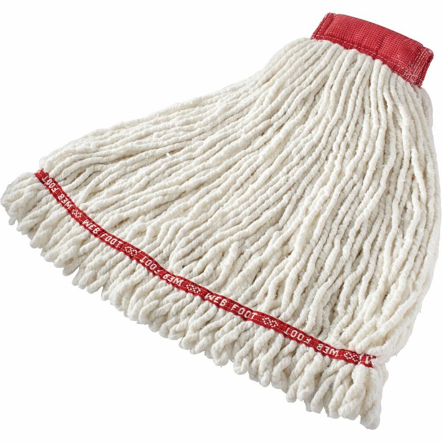 Rubbermaid Commercial 5' Headband Shrinkless Wet Mop - Medium - Shrinkless, Chemical Resistant, Durable - Cotton, Yarn, Synthetic, PVC - White - 6 / Carton 