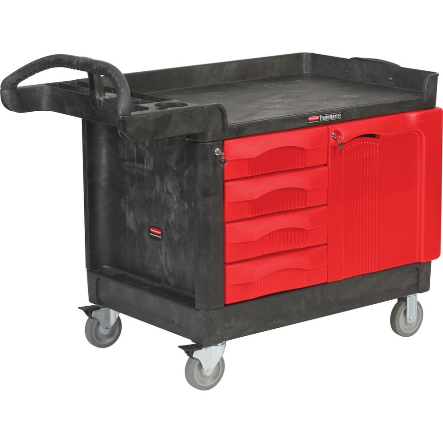 Rubbermaid Commercial TradeMaster Work Utility Cart - 750 lb Load Capacity - 5' Caster Size - Structural Foam - 27.87' Width x 50.75' Depth x 29' Height - Black, Red - 1 Each 