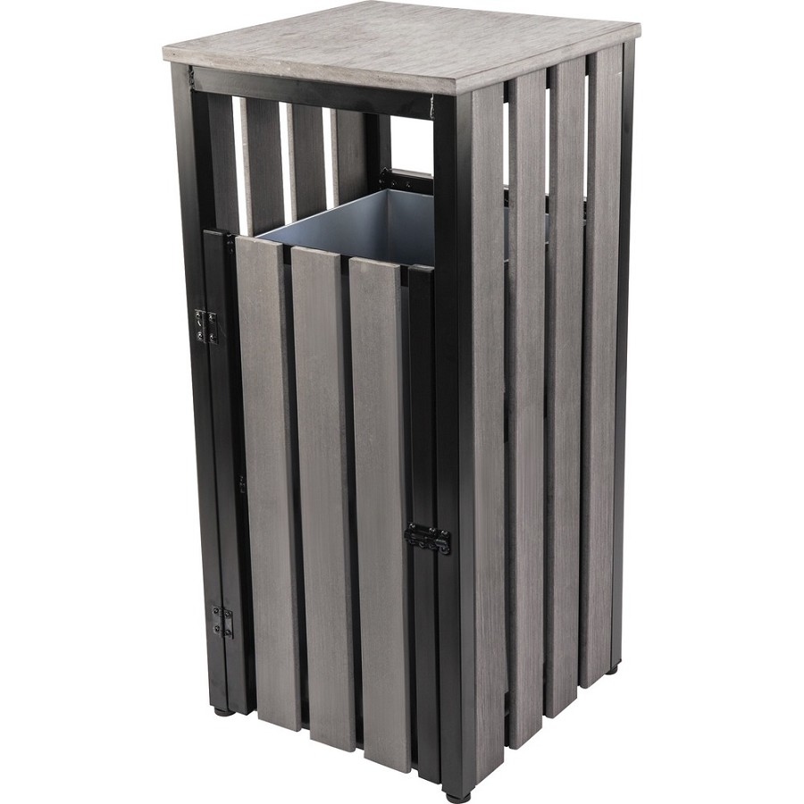 Lorell Faux Wood Outdoor Waste Bin - Rectangular - Weather Resistant - 33.6' Height - Polystyrene - Weathered Charcoal - 1 Each 