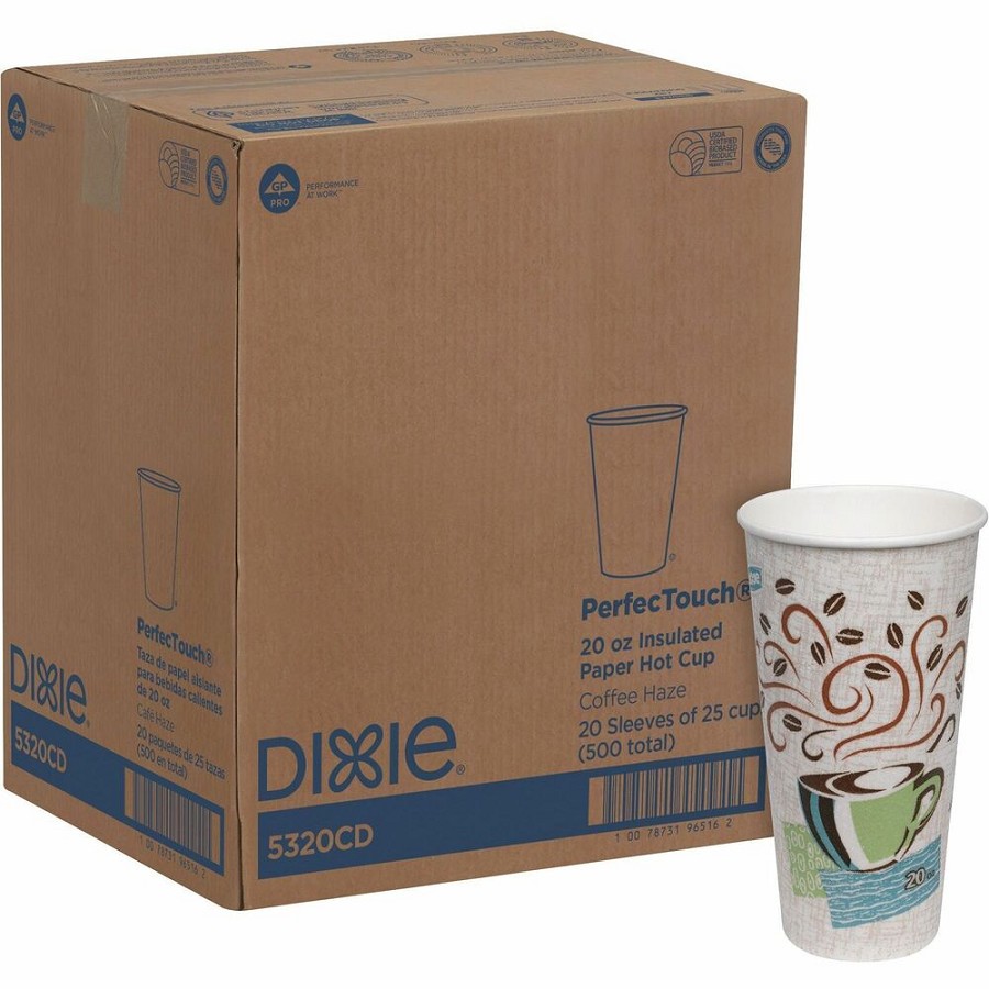 Dixie PerfecTouch 20 oz Insulated Paper Hot Coffee Cups by GP Pro - Coffee Haze - 20 fl oz - White, Green, Brown - Paper - Hot Drink - 25/Pack - 20 / Carton 