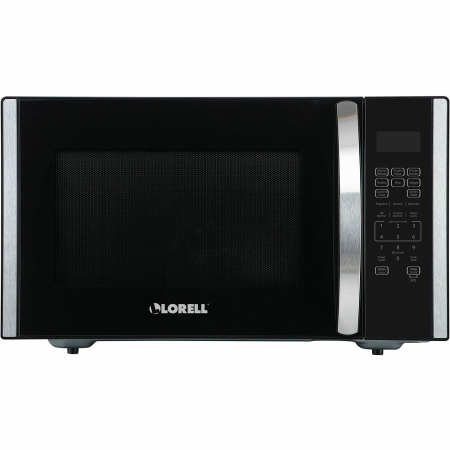 Lorell Microwave - Single - 1.6 ft³ Capacity - Microwave - 11 Power Levels - FuseMetal - Countertop - Black, Silver 