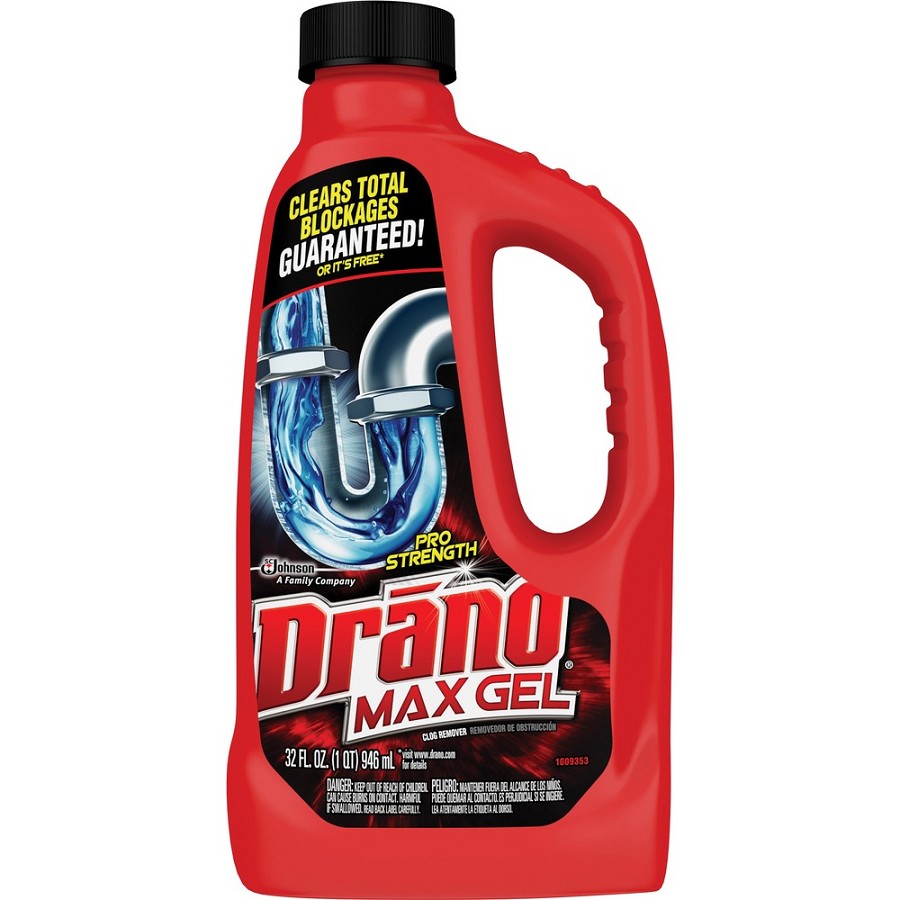 Drano Max Gel Clog Remover - Ready-To-Use - 32 fl oz (1 quart) - Corrosion Resistant, Phosphorous-free - Clear Bottle - 12 / Carton 