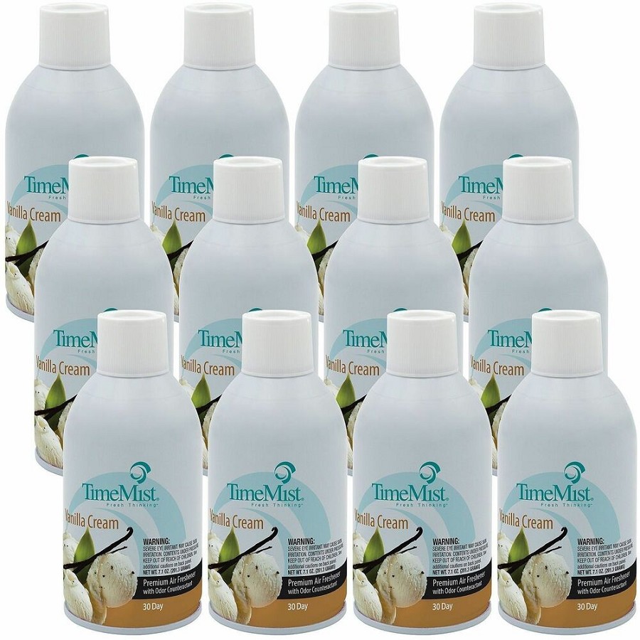 TimeMist Metered 30-Day Vanilla Cream Scent Refill - Spray - 6000 ft³ - 5.3 fl oz (0.2 quart) - Vanilla Cream - 30 Day - Long Lasting, Odor Neutralizer - 12 / Carton 