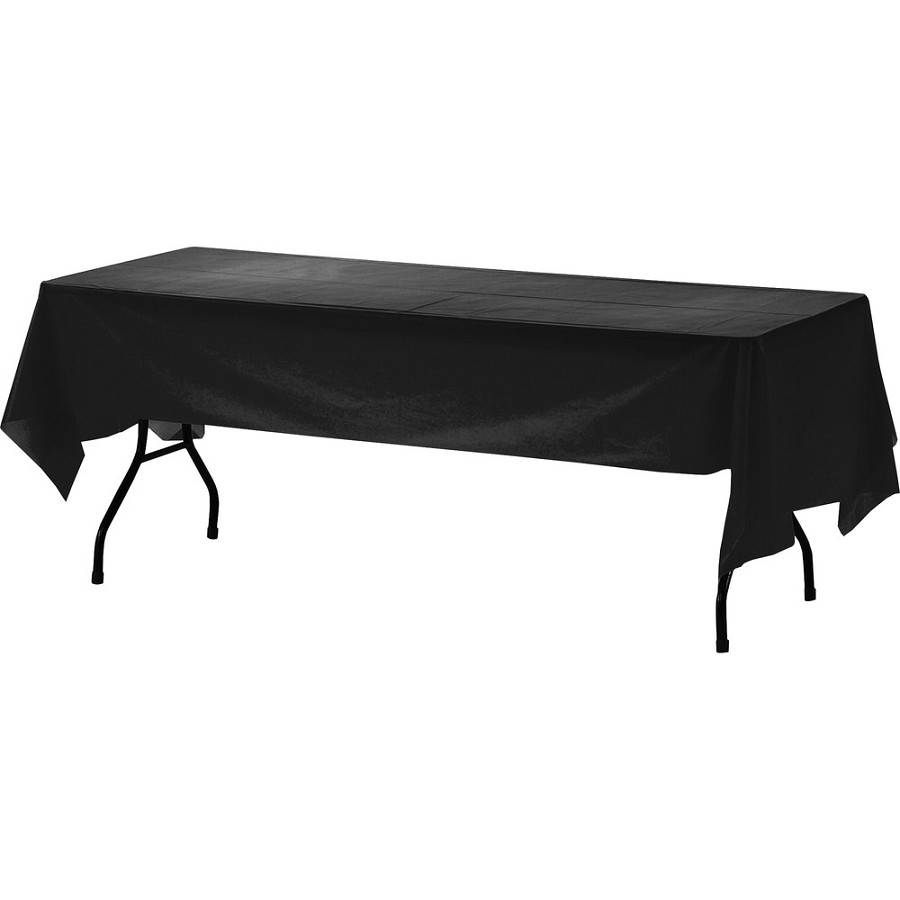 Genuine Joe Plastic Table Covers - 108' Length x 54' Width - Plastic - Black - 6/Pack - 4 / Carton 