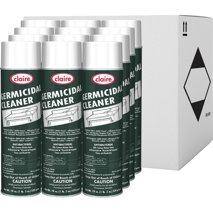Claire Foaming Germicidal Cleaner - For Multipurpose - Spray - 19 fl oz (0.6 quart) - Floral Scent - Recommended For: Germs Remover, Bacteria Remover, Virus Remover, Fungi Remover - Disinfectant, Deodorize - White - 12 / Carton 