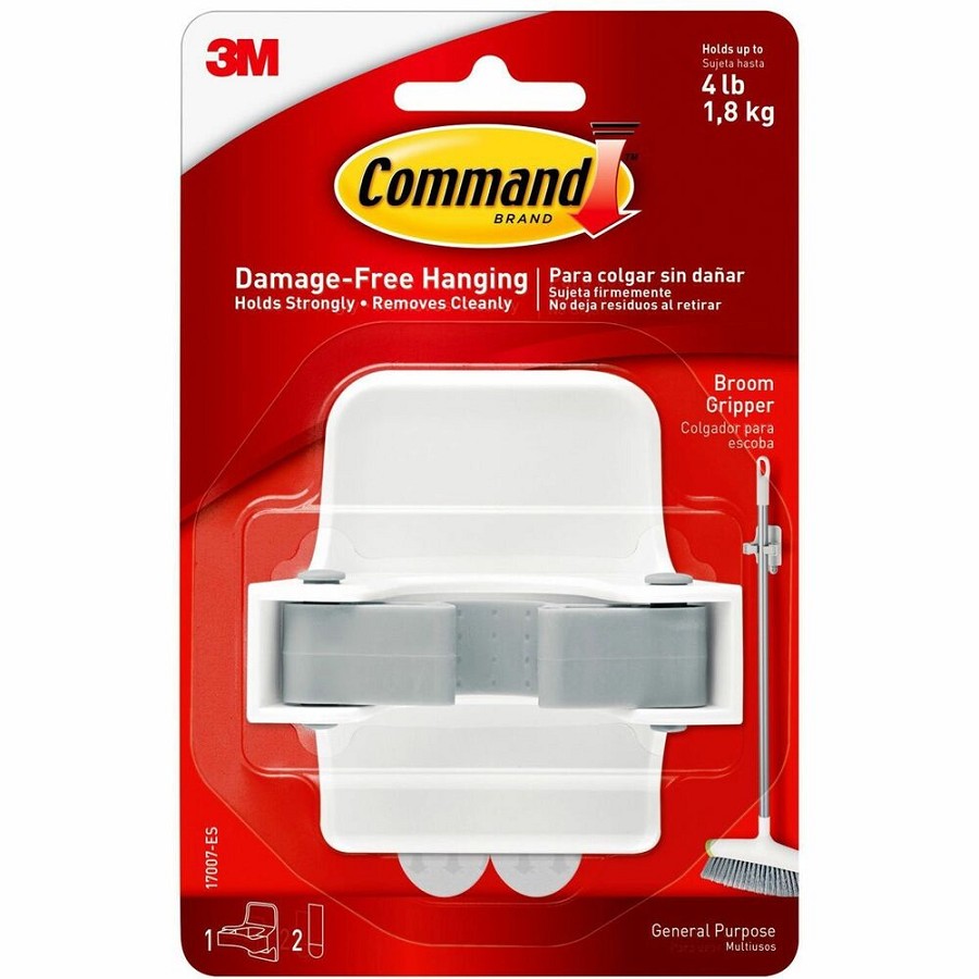 Command Broom Grippers - 4 lb (1.81 kg) Capacity - 4' Height x 5.2' Width - for Broom - Plastic - White, Clear - 6/Bag - 2 / Carton 