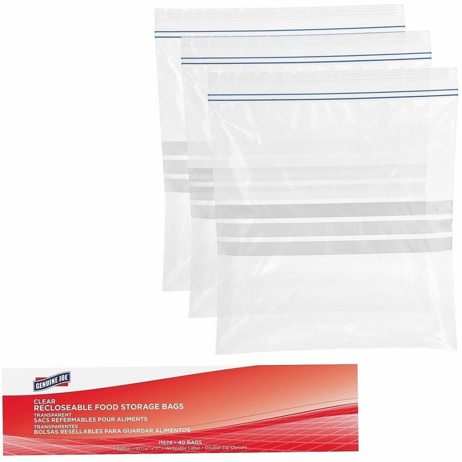 Genuine Joe Food Storage Bags - 1 gal Capacity - 11' Length x 10.56' Width x 1.75 mil (44 Micron) Thickness - Zipper Closure - Clear - Food, Beef, Poultry, Vegetables, Seafood - 40/Box - 9 / Carton 