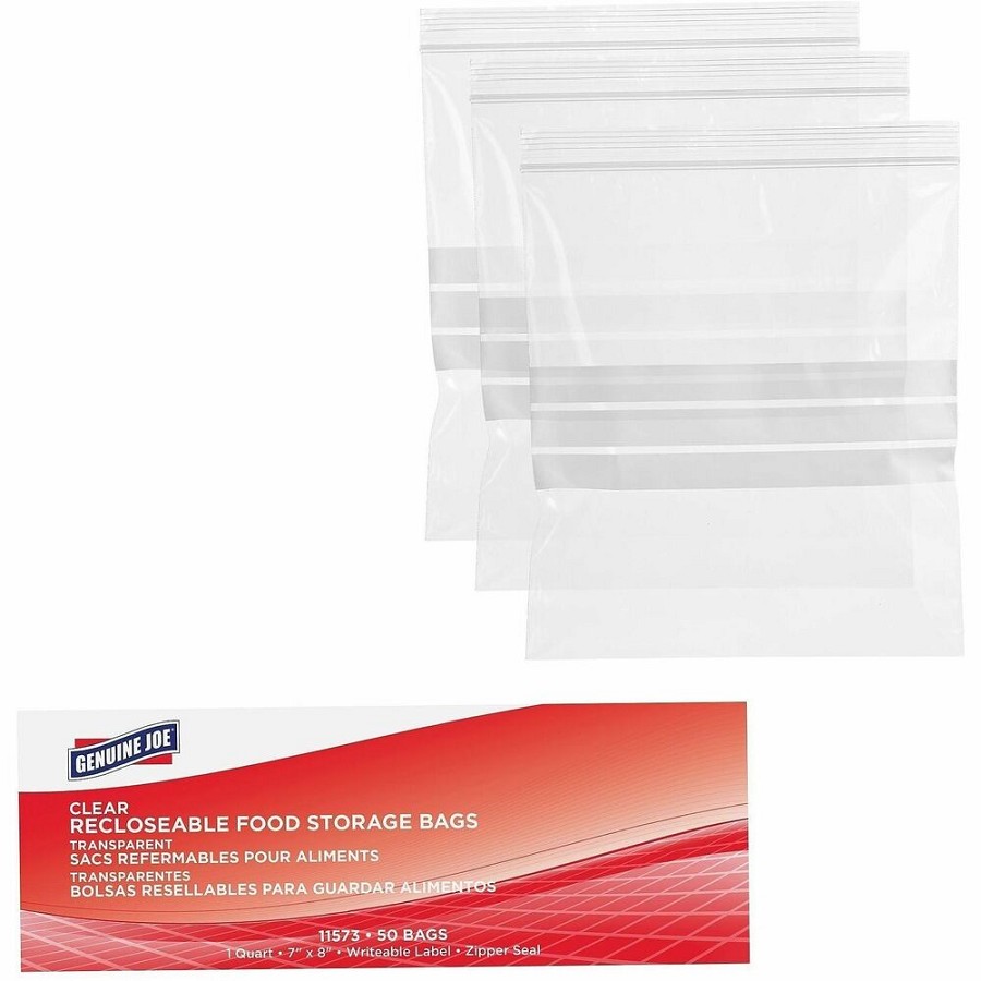 Genuine Joe Food Storage Bags - 1 quart Capacity - 8' Length x 7' Width x 1.75 mil (44 Micron) Thickness - Clear - Food, Beef, Seafood, Poultry, Vegetables - 50/Box - 9 / Carton 