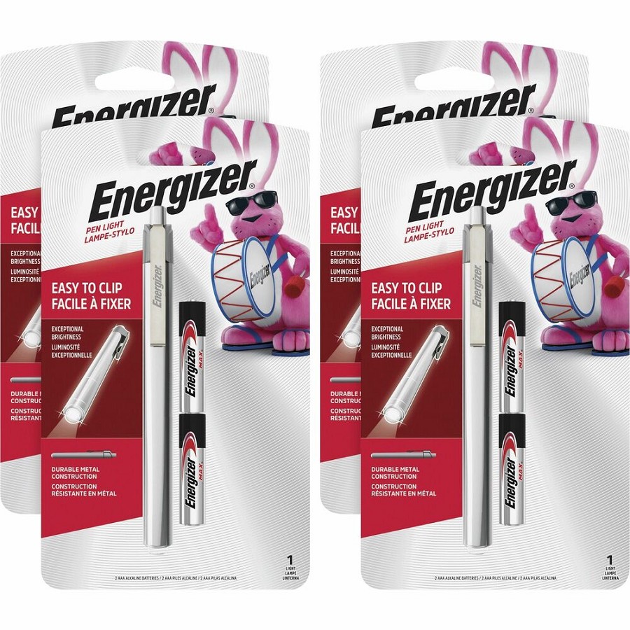 Energizer LED Pen Light - LED - Bulb - 1 W - 6 lm Lumen - AAA - Battery - Stainless Steel - Drop Resistant - Silver - 4 / Carton 