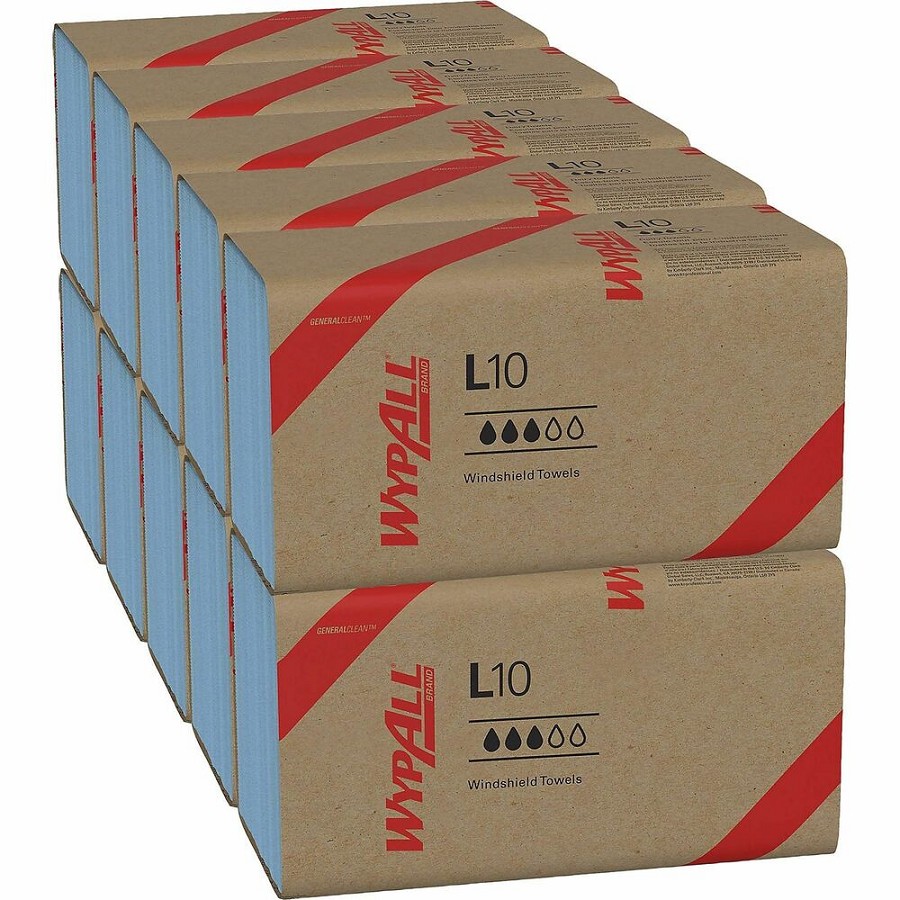 Wypall GeneralClean L10 Light Cleaning Windshield Towels - 1 Ply - Singlefold - 9.10' Width x 10.25' Length - Blue - Paper - 224/Pack - 10 / Carton 