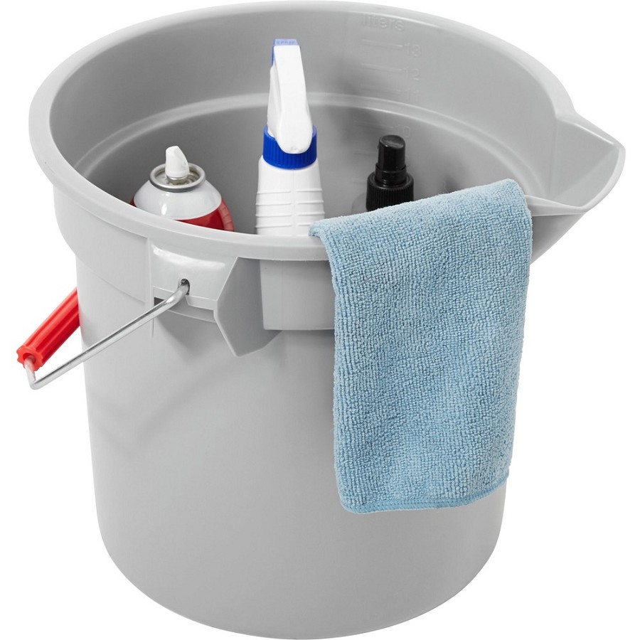 Rubbermaid Commercial Brute 14-quart Round Bucket - 3.50 gal - Heavy Duty, Rust Resistant, Bend Resistant, Graduated, Handle, Stackable, Pour Spout - 11.2' - Plastic, Steel - Gray - 6 / Carton 
