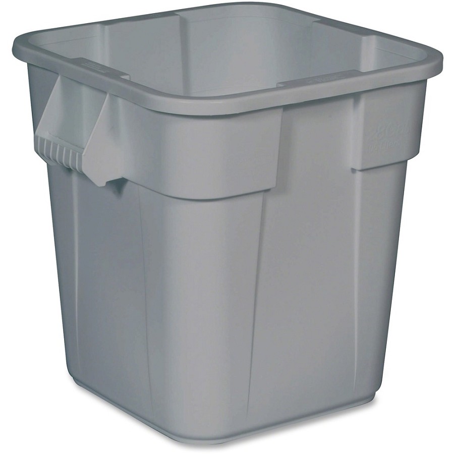 Rubbermaid Commercial Square Brute Container - 28 gal Capacity - Square - Sturdy, Handle, Easy to Clean, Rounded Corner - 22.5' Height x 22.5' Width x 21.5' Depth - Plastic - Gray - 6 / Carton 